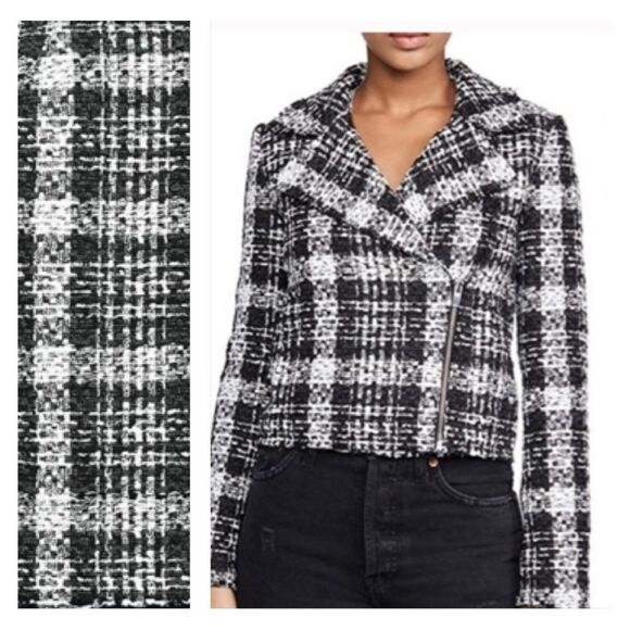 Theory Slim Moto Jacket In Rubber Plaid Tweed Jacket Blazer In Black & Whites 4 - Picture 2 of 12